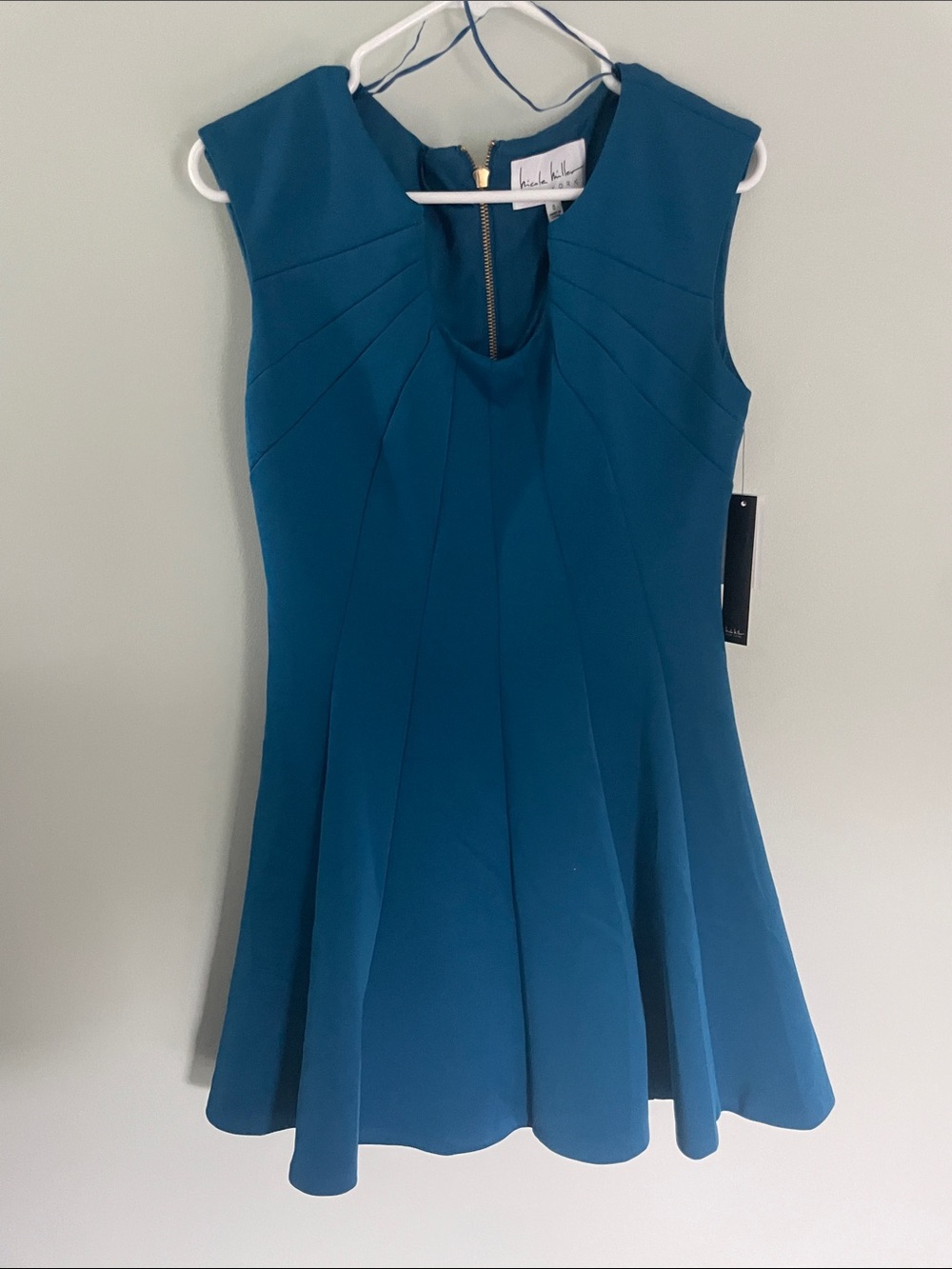 Nicole miller Teal Fit-and-Flare Dress with Back Zip